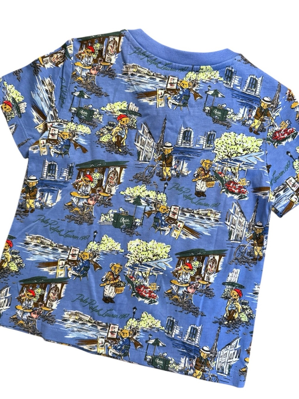 Ralph Lauren Polo Bear Paris Graphic T-Shirt Toddler 24M Blue Cotton NWT - Picture 2 of 8